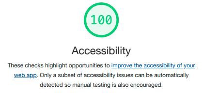 A screen grab showing an accessibility score of 100%